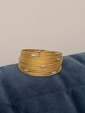Alor  -White Gold and Gold Tone Stainless Steel Diamond Twist Cuff Bracelet
